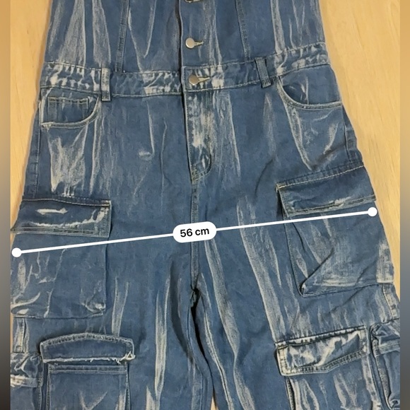Loragal Denim Cargo Jumpsuit Strapless Wide Leg Y2K Utility NWT - Picture 13 of 16